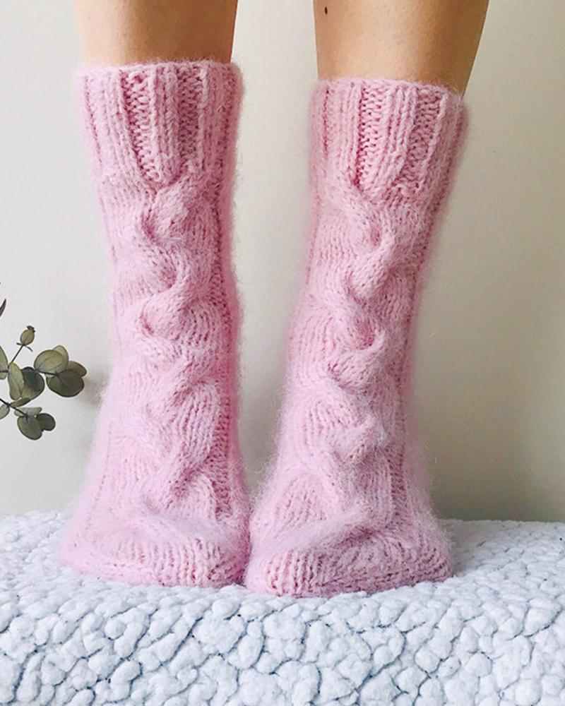 

Casual Solid Color Plush Socks, Pink