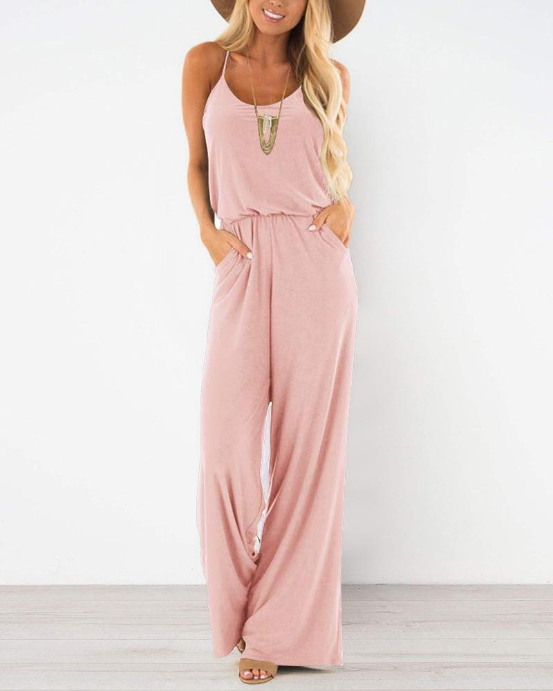 

Spaghetti Strap Pocket Design Jumpsuit, Pink