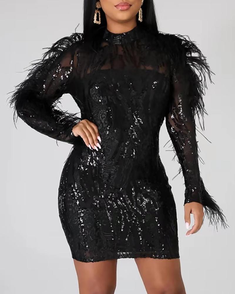 

Glitter Fluffy Backless Bodycon Dress, Black