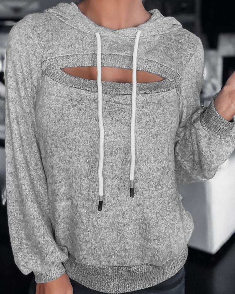 

Cutout Front Long Sleeve Hooded Sweatshirt, Gray