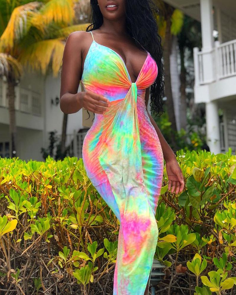 

Tie Dye Print Ruched Maxi Dress, Multicolor