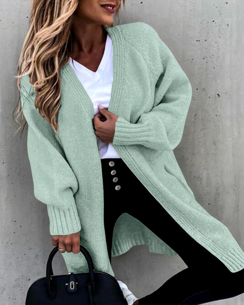 

Lantern Sleeve Open Front Cardigan, Green