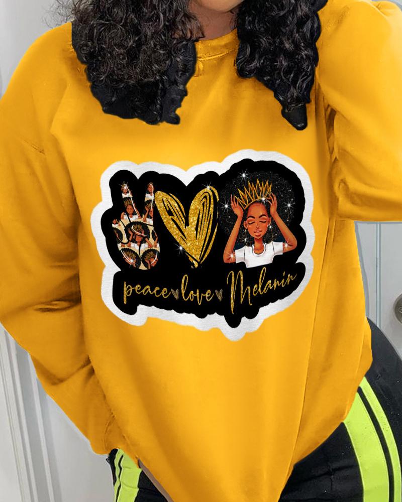 

Plus Size Graphic Figure Print Long Sleeve Sweatshirt, Yellow
