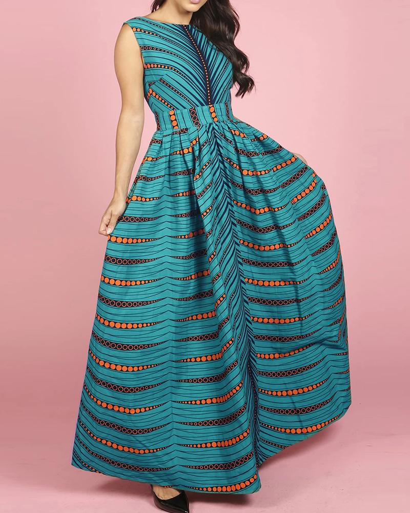 

Print Backless Ruched Pleated Dress, Blue