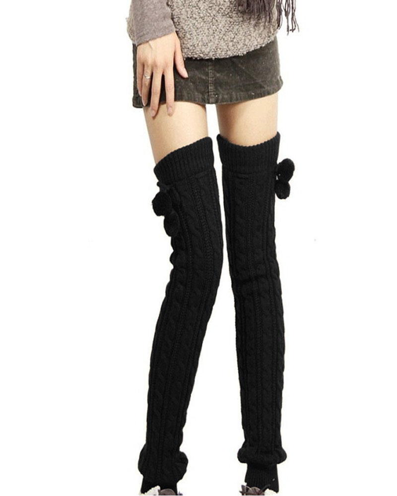 

Cable Knit Leg Warmers Over Knee Thigh High Footless Socks, Black