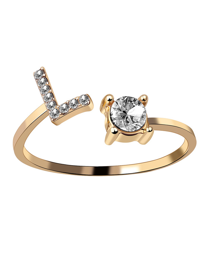 

1pc Rhinestone Letter Shaped Opening Ring, Style5