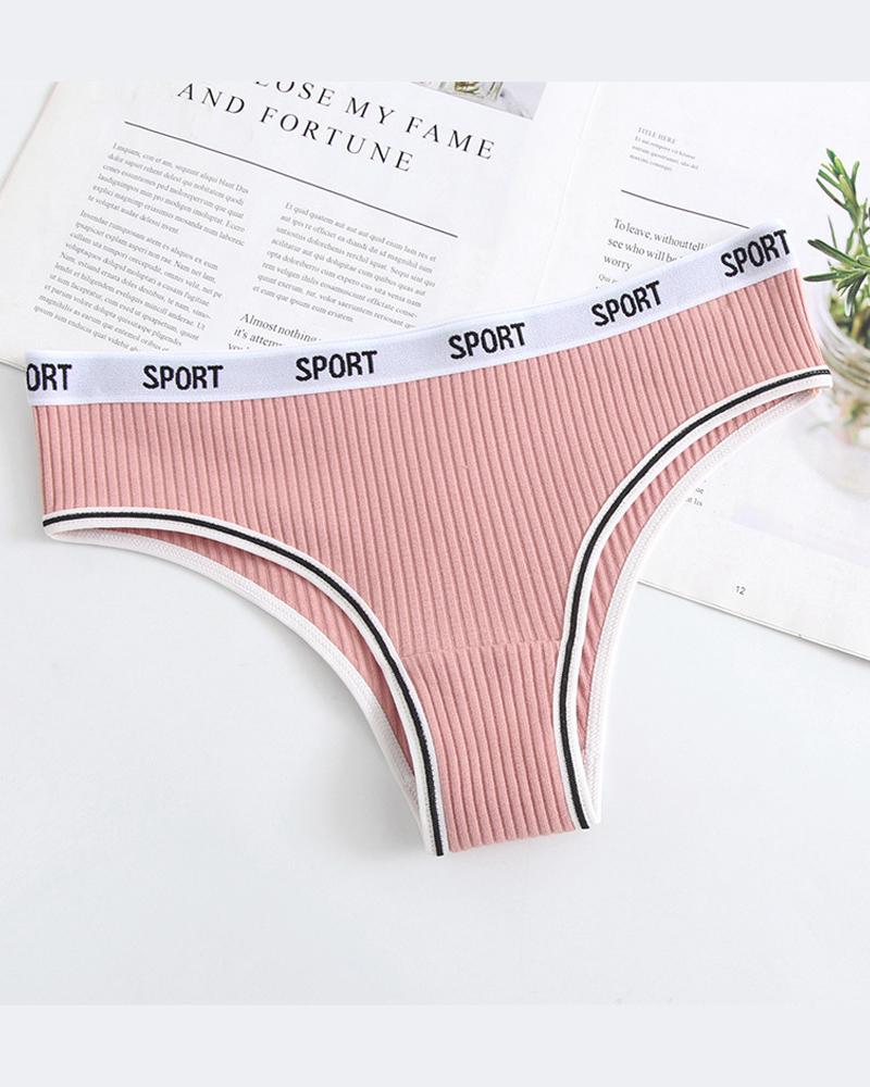

Skinny Low Waist Letter Embroidery Thong Panties, Pink