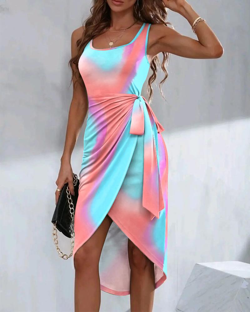 

Ombre Tied Detail Sleeveless Casual Tank Dress, Multicolor