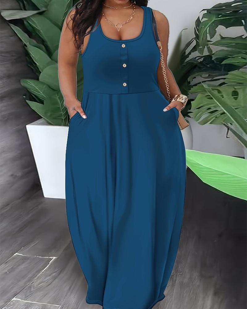 

Plus Size Pocket Design Maxi Dress, Blue