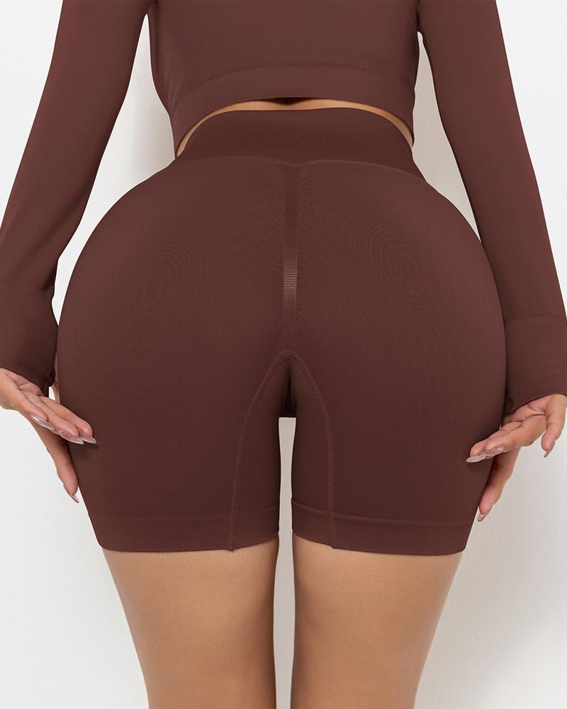 

High Waist Tummy Control Scrunch Butt Active Shorts, Coffee