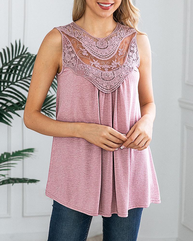 

Casual Sleeveless Lace Blouse, Pink
