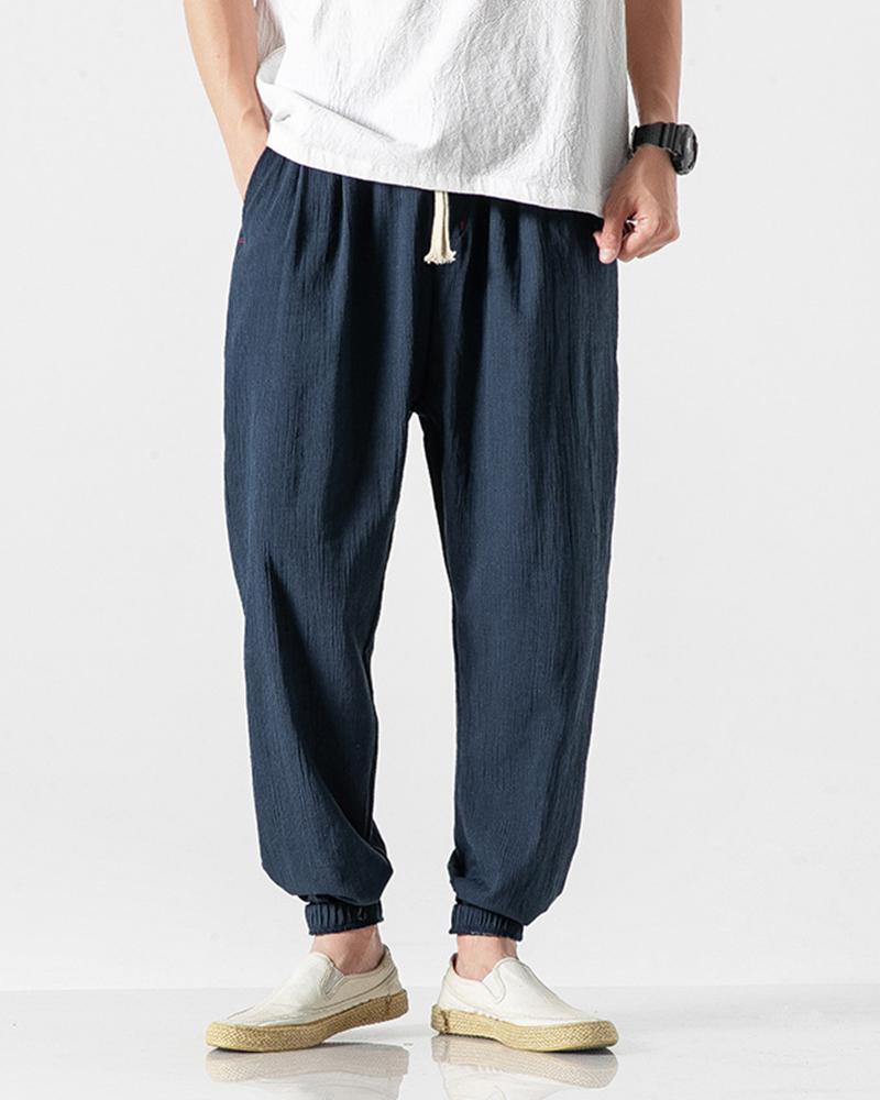 

Solid Drawstring Harem Pants, Purplish blue