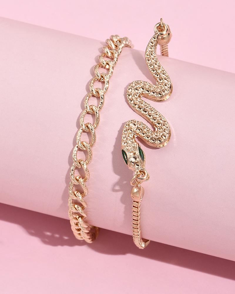 

2PCS/Set Snake Pattern Bracelet, Gold