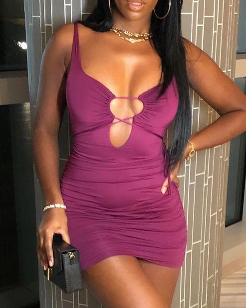 

Solid Strap Cut-out Skinny Mini Bodycon Dress, Purple