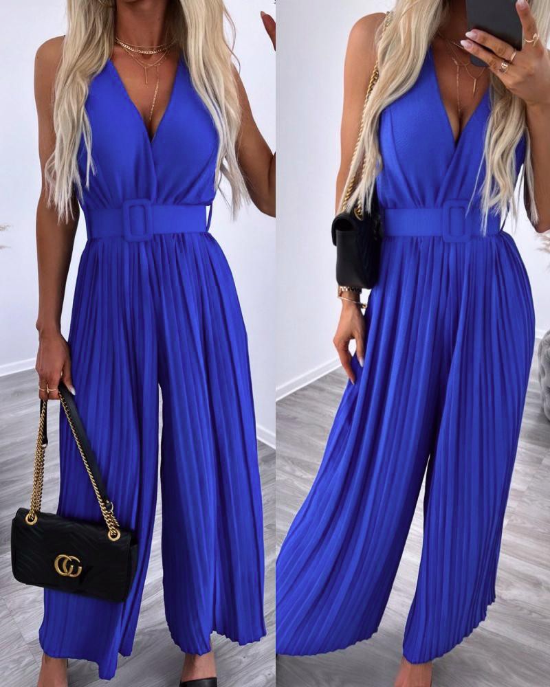 V Neck Full Leg Printed Rayon Jumpsuit main image 0