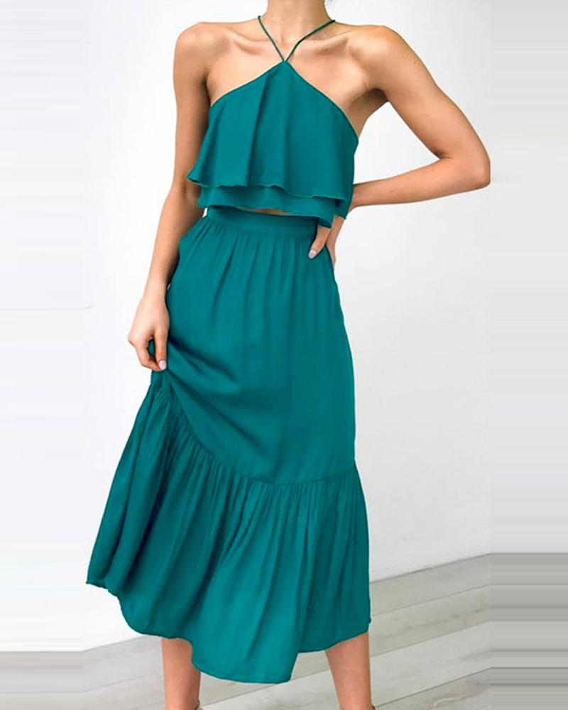 

Halter Crop Top & Midi Skirt, Green