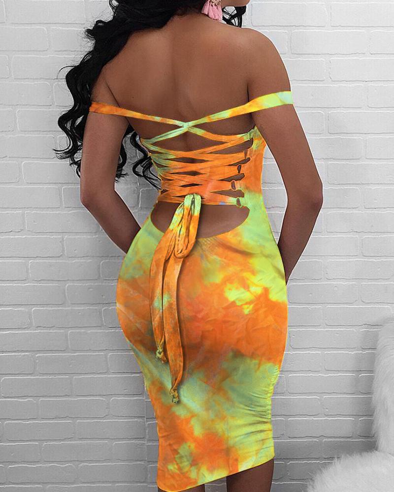 

Tie Dye Print Strappy Back Bodycon Dress, Orange