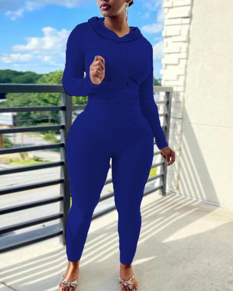 

Plus Size Long Sleeve Casual Top & Pants Set, Blue