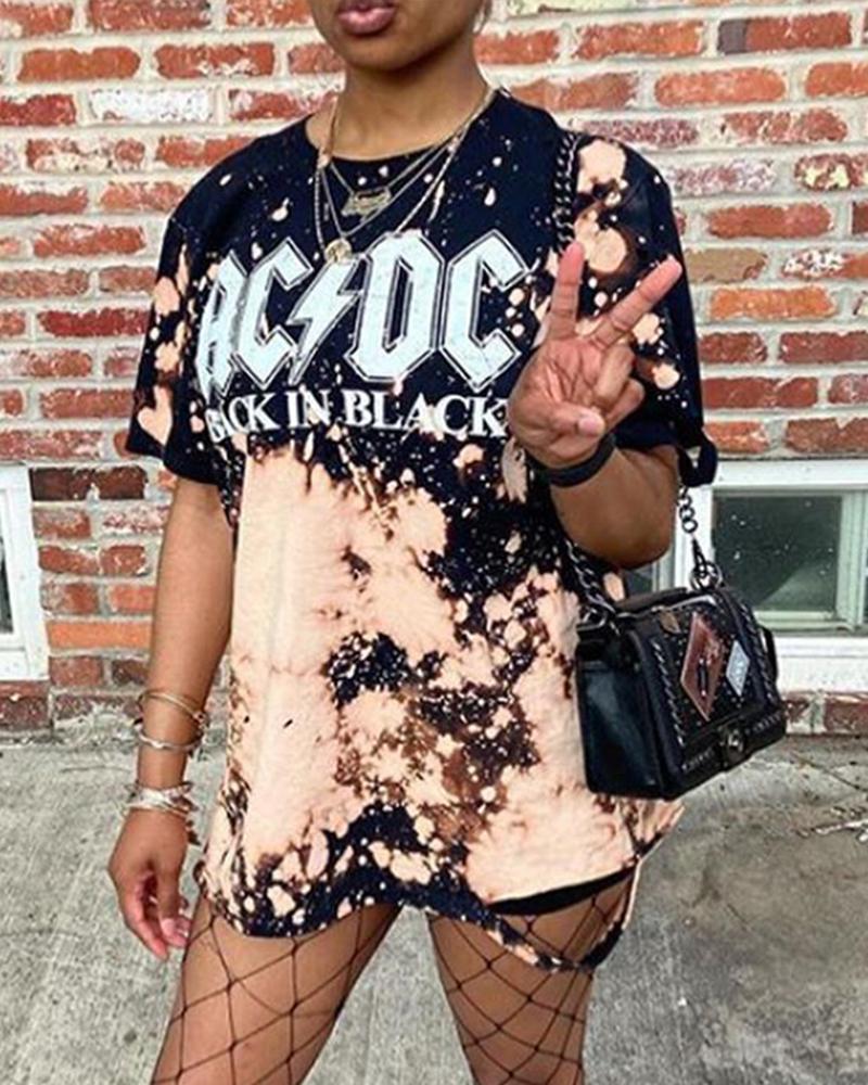 

Tie Dye Letter Print Casual T-shirt, Black