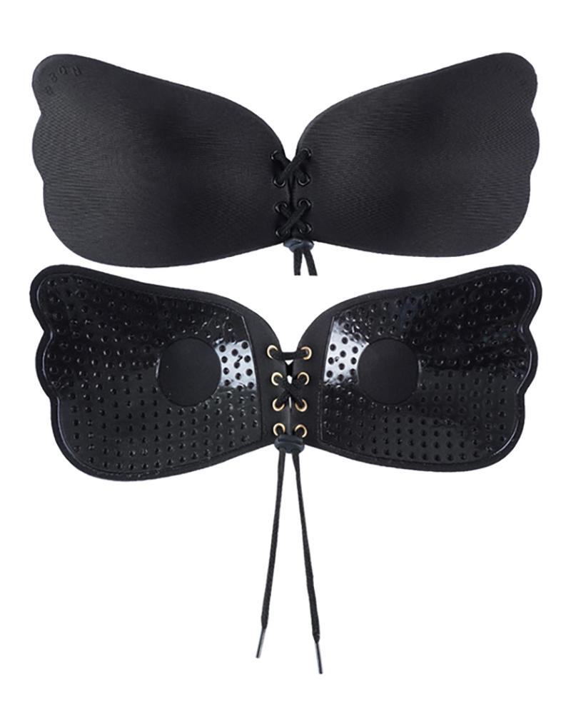 

Lace-up Front Push Up Strapless Breast Petals Invisible Cover Bra Pads, Black