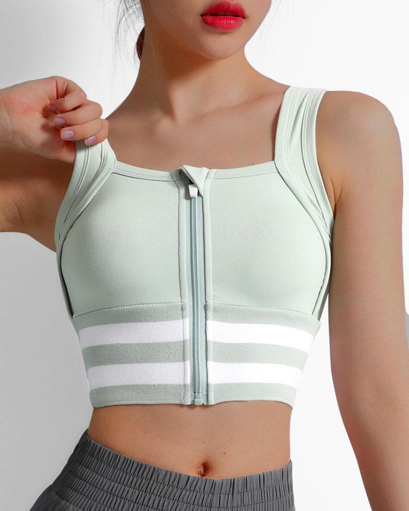 

Contrast Paneled High Support Zip Front Sports Bra, Blue