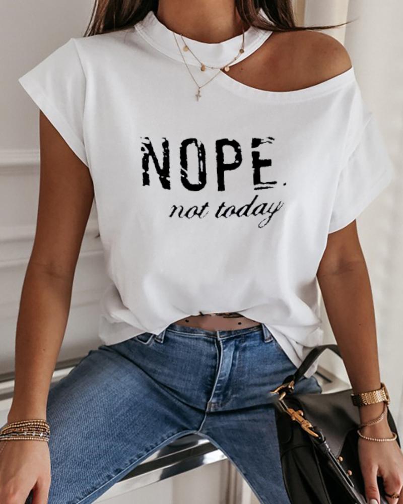 

Slogan Print Cold Shoulder T-shirt, White