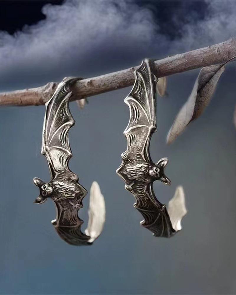

1Pair Halloween Gothic Bat Shaped Vintage Earrings, Silver
