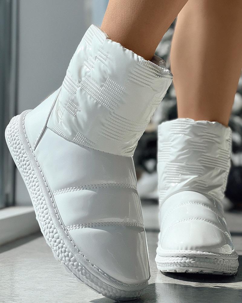 

Quilted Lined Puffer Snow Boots, White