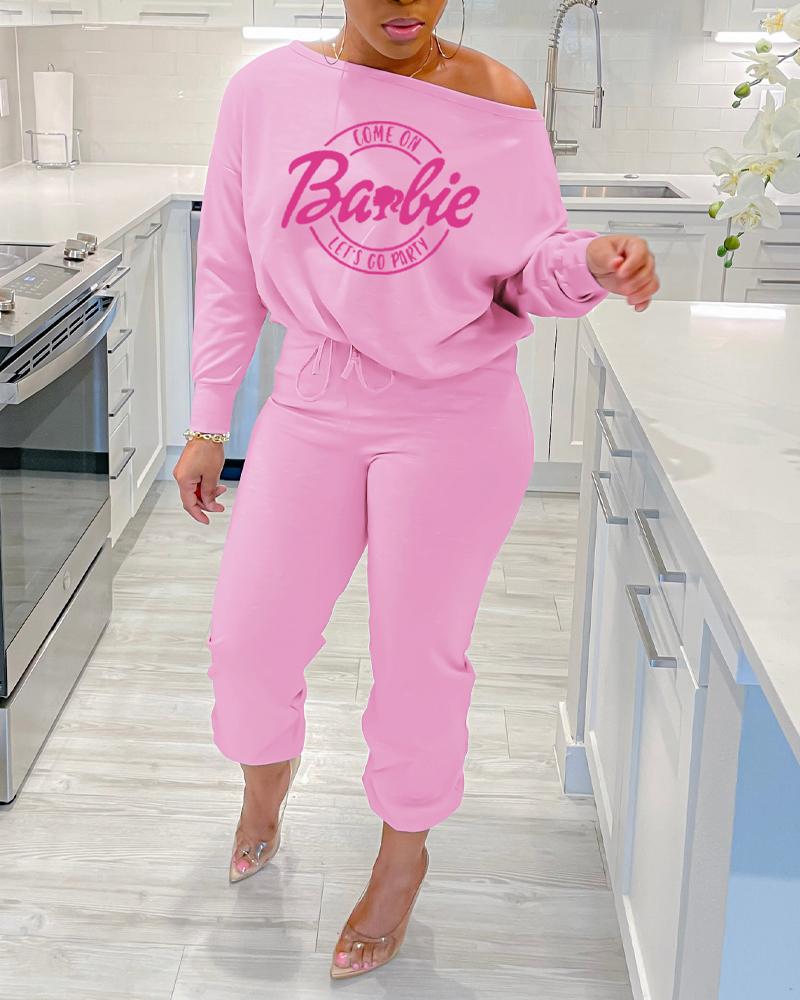 Come On Barbie Let's Go Party Print Top & Cuffed Pants Set