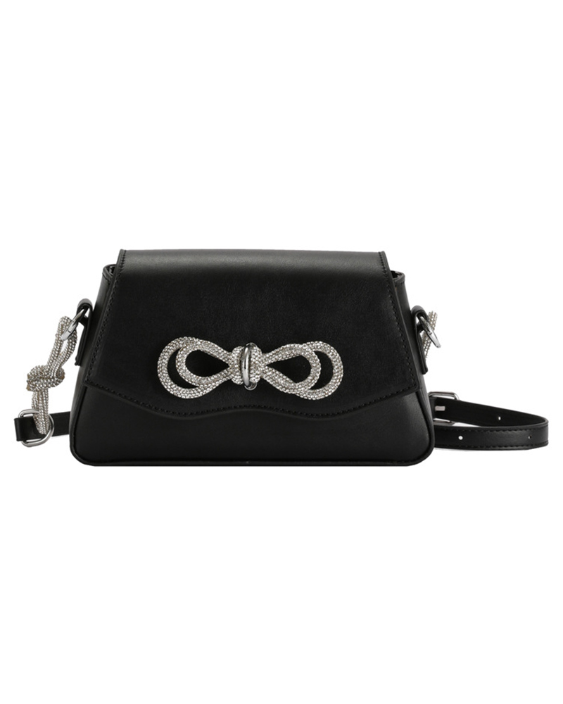 

Bowknot Decor Knotted Strap Magnetic Flap Crossbody Bag, Black