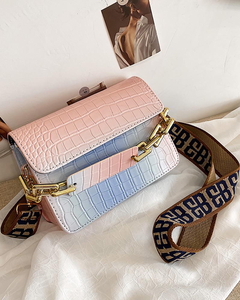

Ombre Croc Embossed Flap Shoulder Bag, Pink
