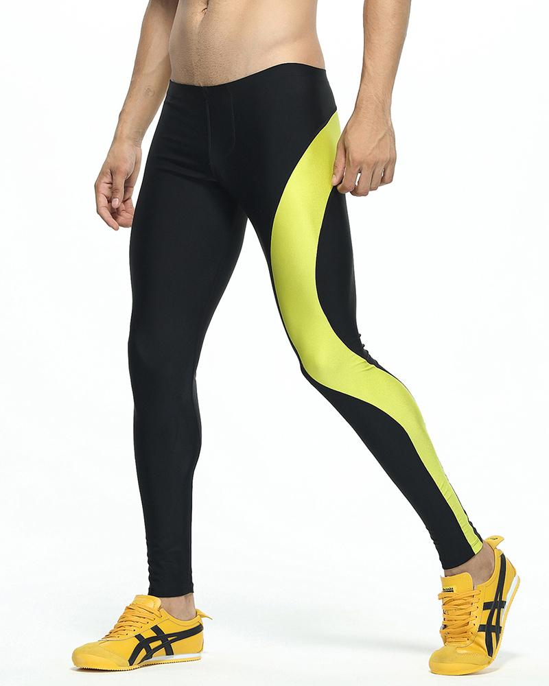 

Men Colorblock High Waist Yoga Leggings, Yellow
