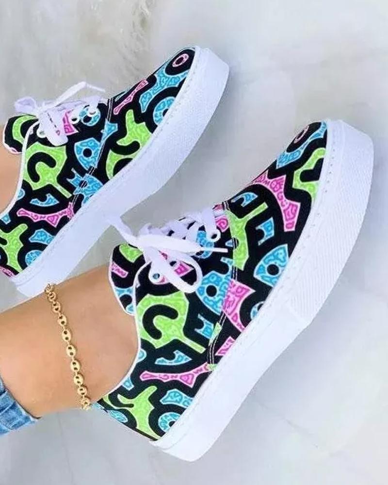 

Eyelet Lace-up Casual Sneakers, Multicolor