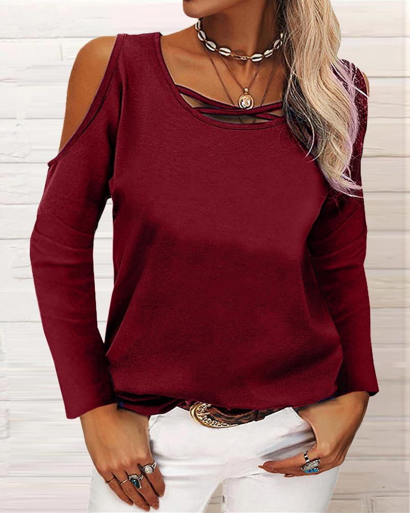 

Cold Shoulder Long Sleeve Top, Red