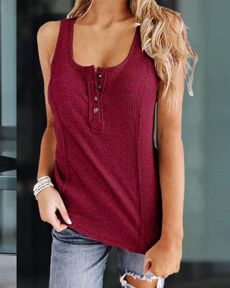 

Button Front Casual Tank Top, Red