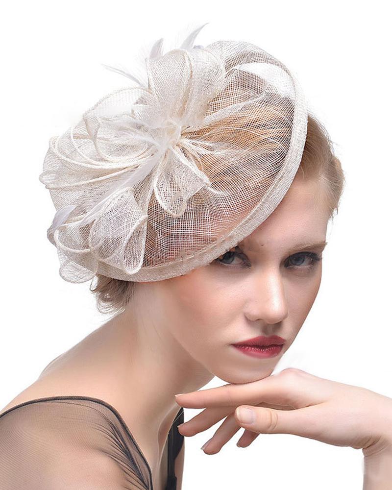 

1pc Feather Fascinator Hat Mesh Hair Clip Hairpin Bridal Wedding Cocktail Tea Party Headwear, White