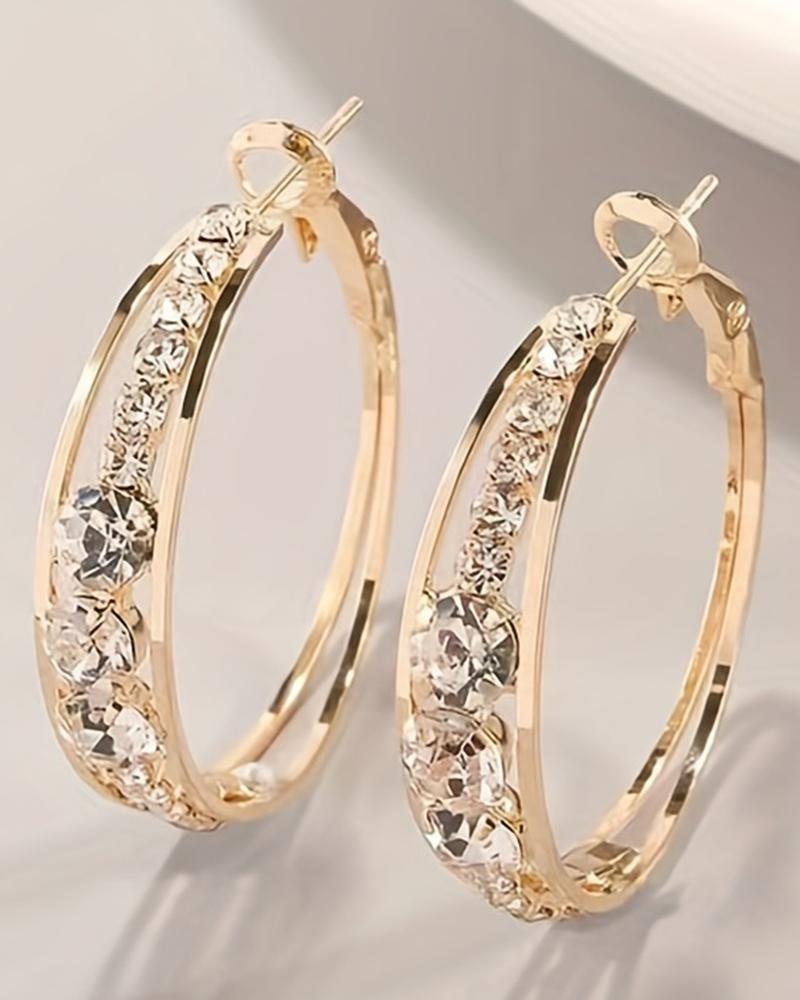 

1Pair Exquisite Rhinestone Decor Large Circle Hoop Earrings, Gold