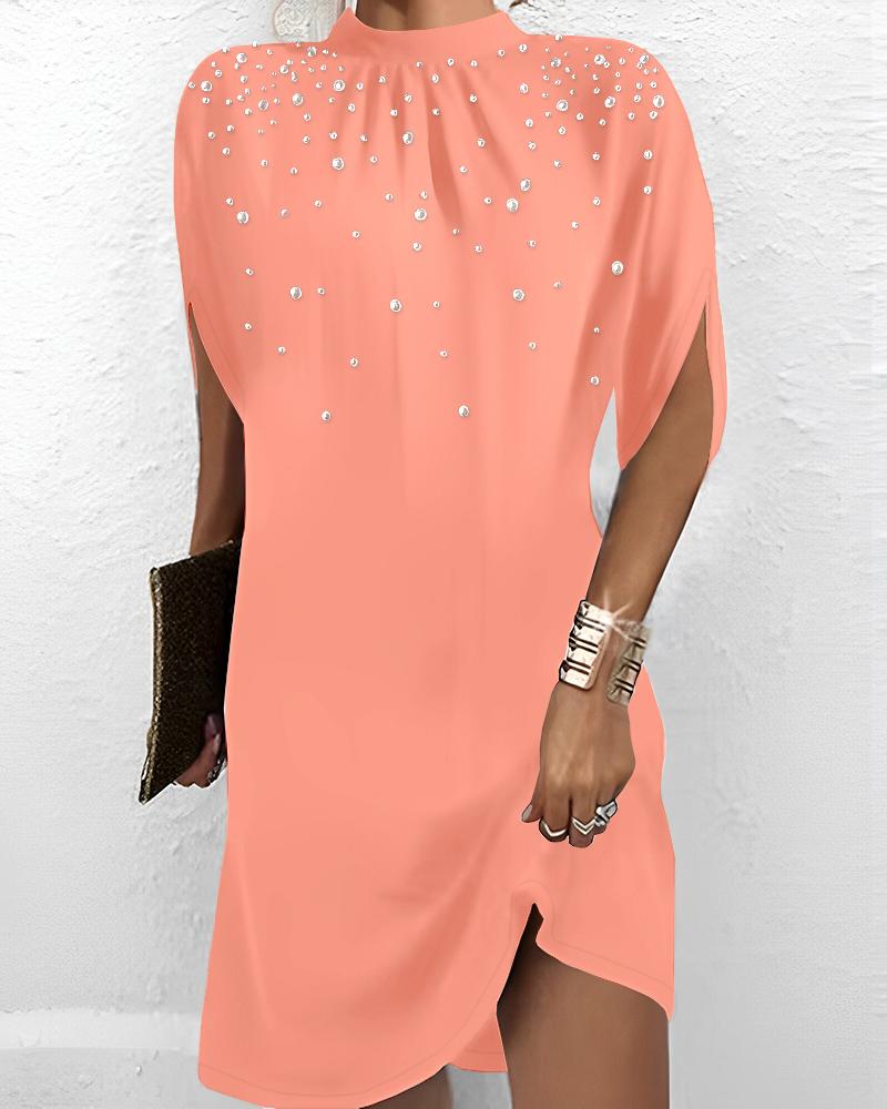 

Beaded Pearls Decor Half Sleeve Ruched Casual Dress, Pink