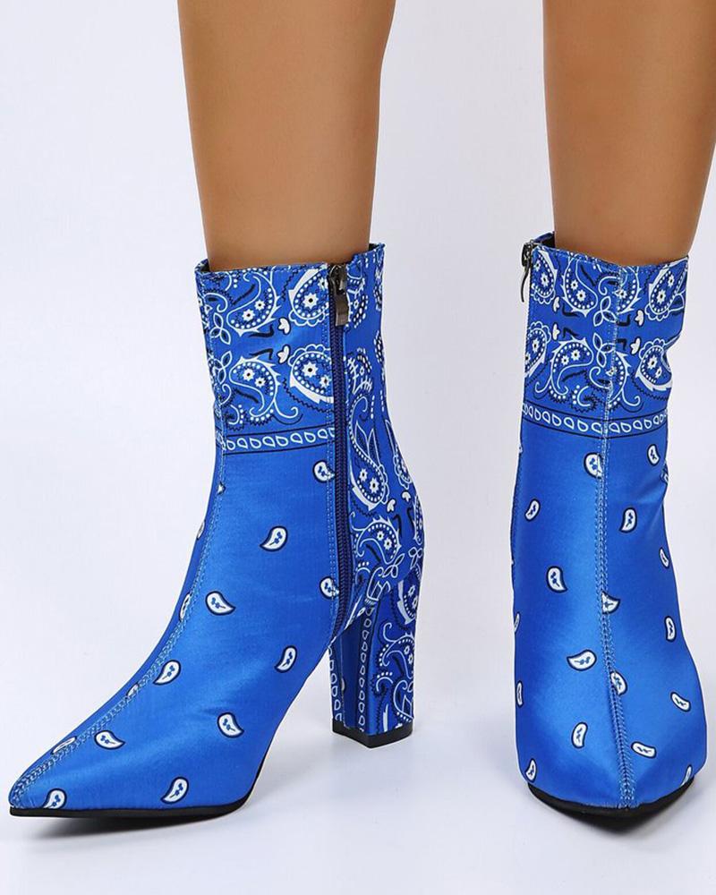 

Paisley Chunky Heel Ankle Boots, Blue