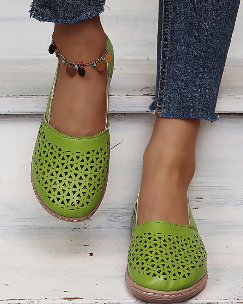 

Hollow Out Round Toe Slip On Sandals, Green