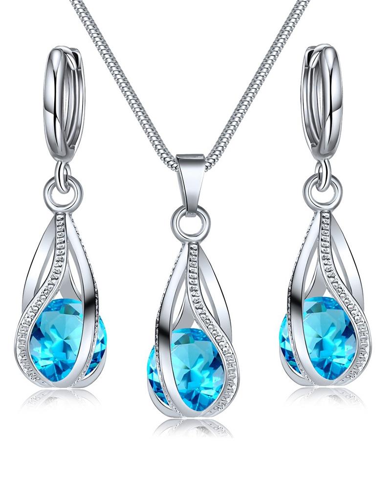 3pcs Zircon Crystal Rhinestone Water Drop Earrings & Necklace Jewelry Set