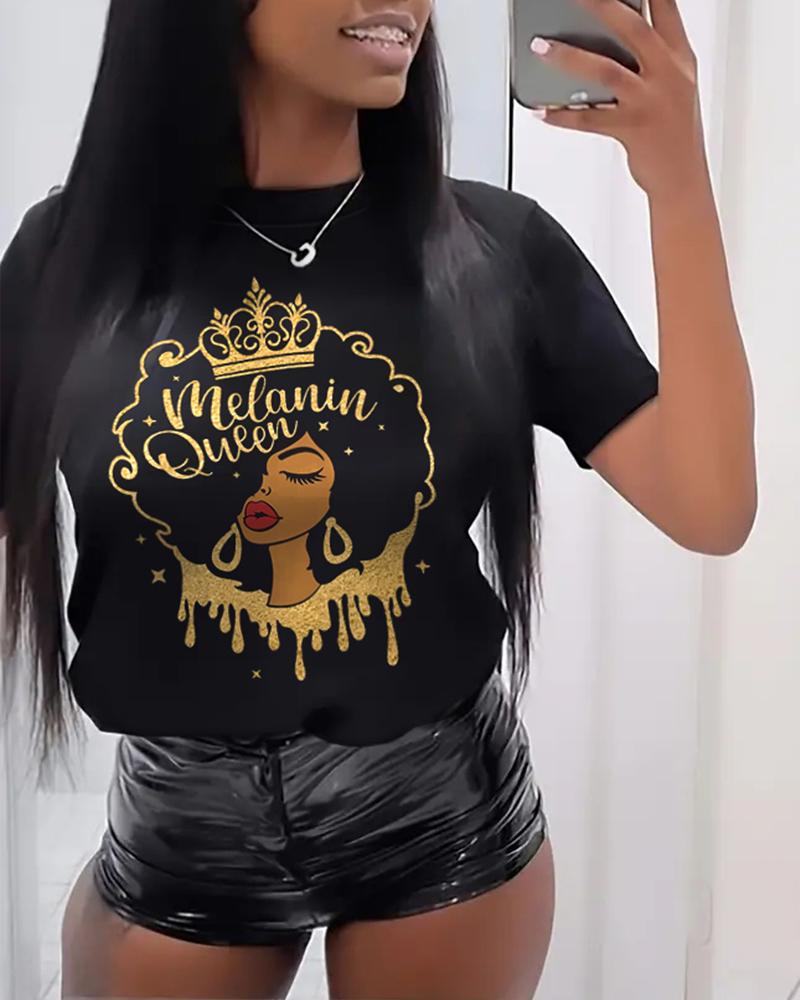 

Melanin Queen Print Casual T-shirt, Black