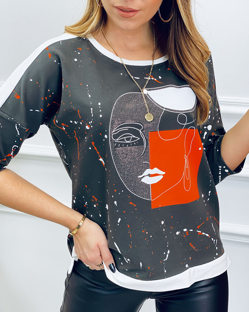 

Abstract Figure Print Long Sleeve Sweatshirt, Dark grey