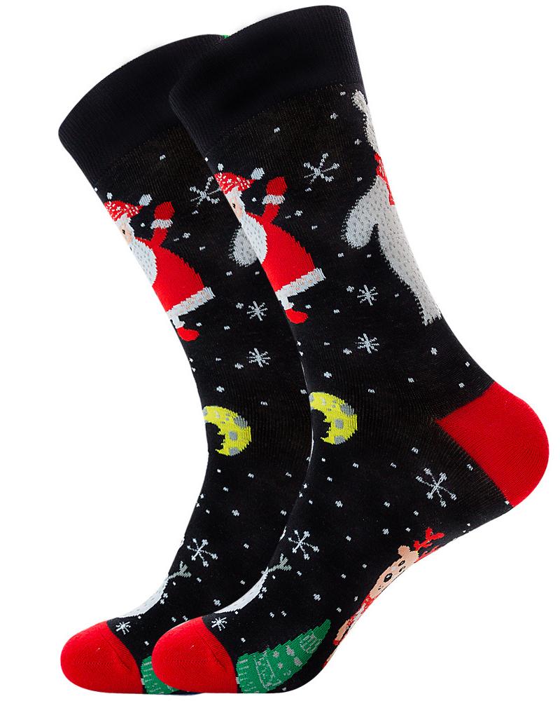 1 paire de chaussettes de Noël à imprimé mixte pour hommes