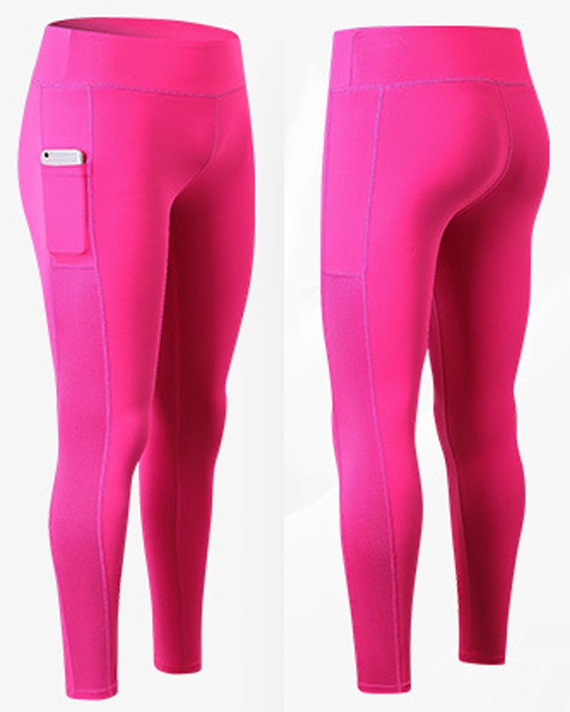 

Pocket Design High Waist Butt Lift Leggings, Hot pink