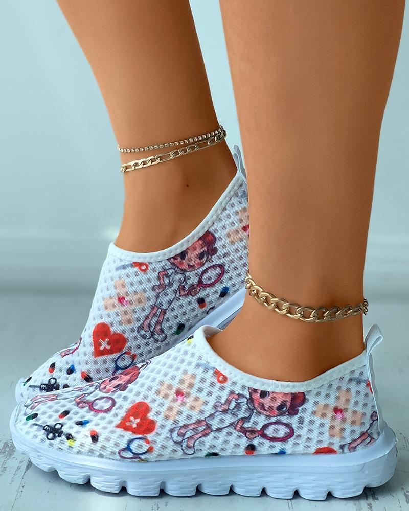 

Cartoon Graphic Print Knit Sock Sneakers, White