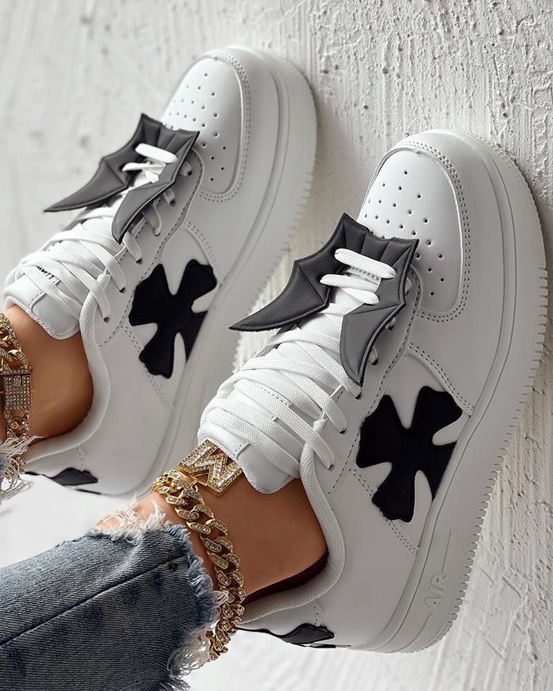 Cross Bat Wing Pattern Hollow Out Platform Sneakers