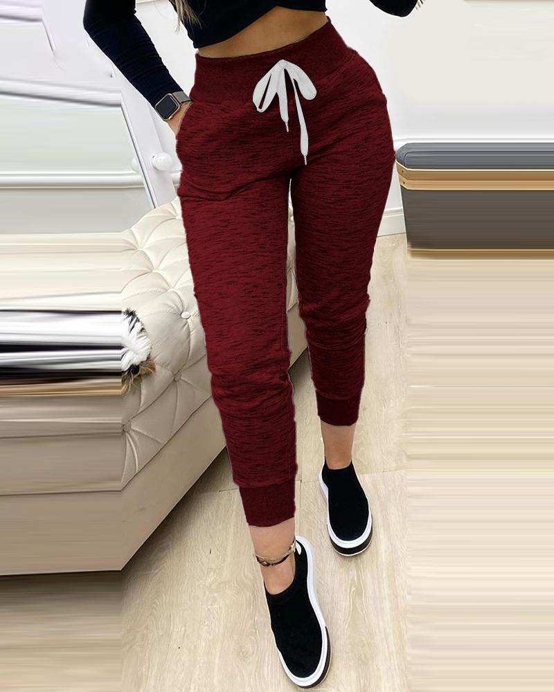 

Drawstring Pocket Design Casual Sweatpants, Wine red