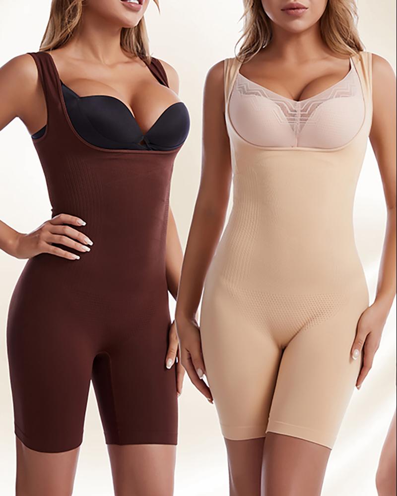 

Seamless Fullbody Shapewear One Piece Tummy Control Spandex Underwear Bodysuit, Brown