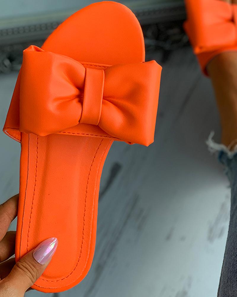 

Bowknot Decor Peep Toe Flat Sandals, Orange